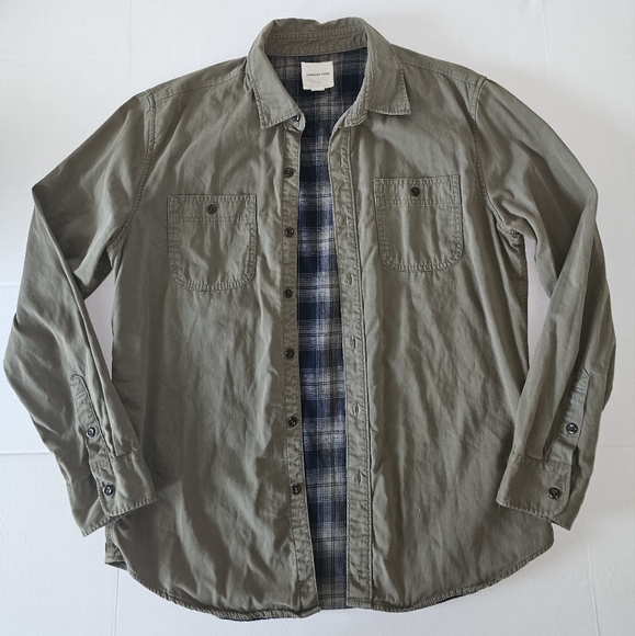 American Eagle Outfitters Other - American Eagle Military Olive Shacket Blue Checked Lining Mens Size Large